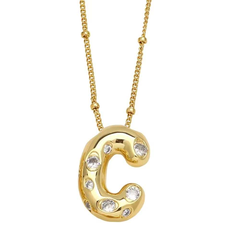 Crystal Puffy Letter Beaded Necklace