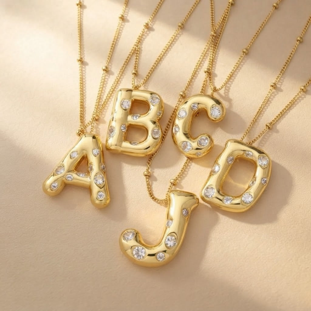 Crystal Puffy Letter Beaded Necklace