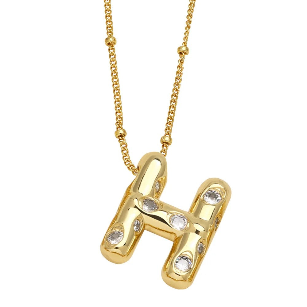 Crystal Puffy Letter Beaded Necklace