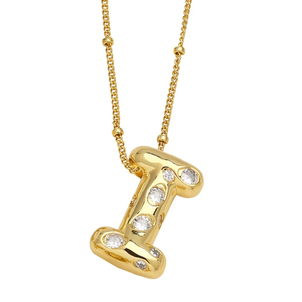 Crystal Puffy Letter Beaded Necklace