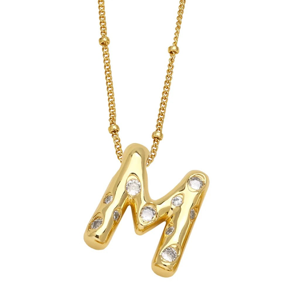 Crystal Puffy Letter Beaded Necklace