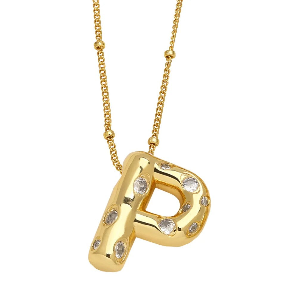Crystal Puffy Letter Beaded Necklace