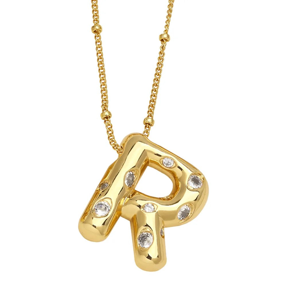 Crystal Puffy Letter Beaded Necklace