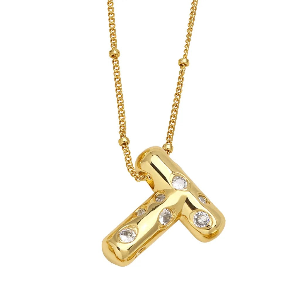Crystal Puffy Letter Beaded Necklace