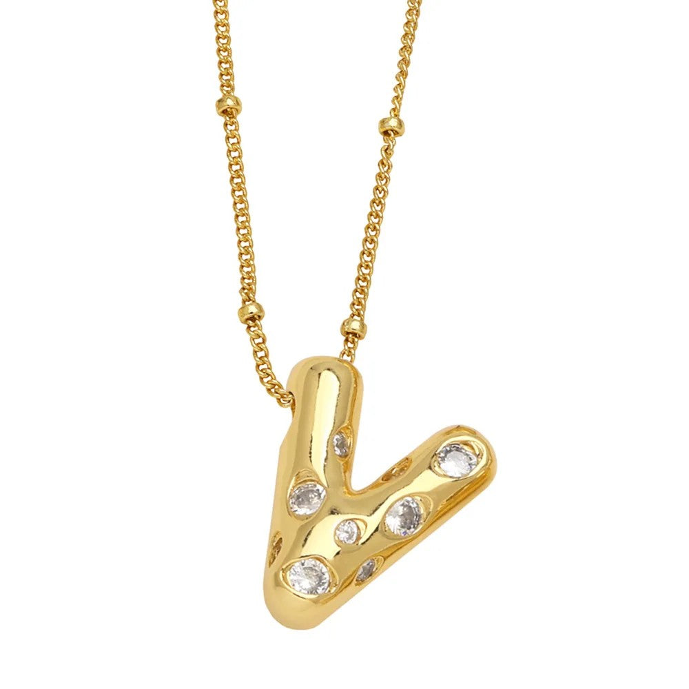Crystal Puffy Letter Beaded Necklace