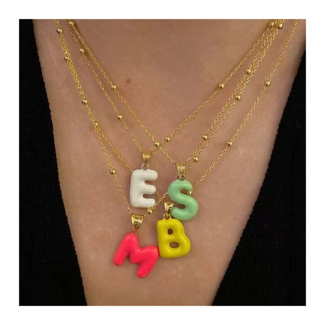 Colorful Block Initial Layered Necklace