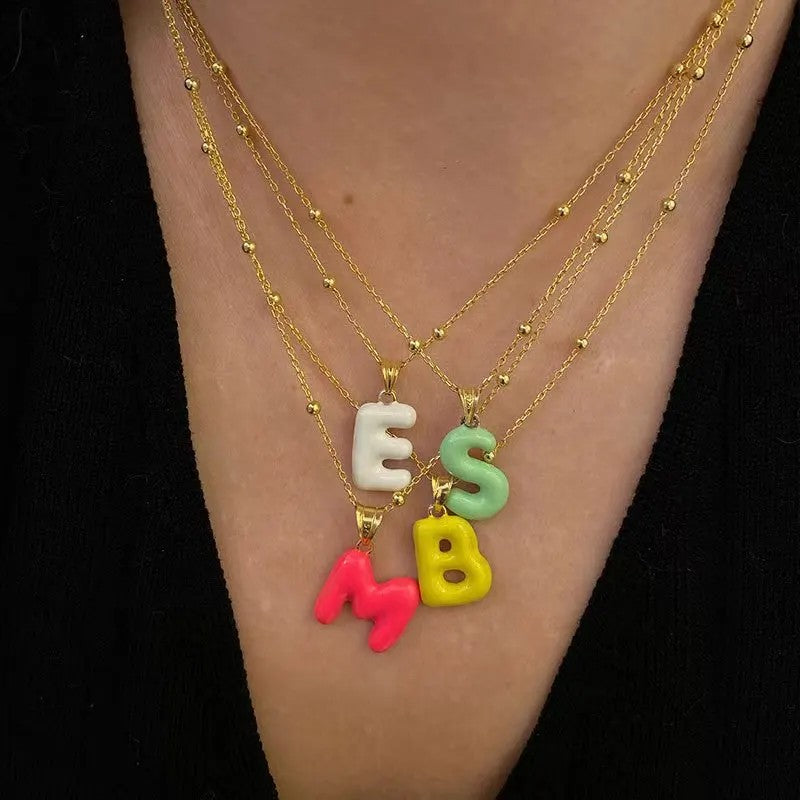 Colorful Block Initial Layered Necklace