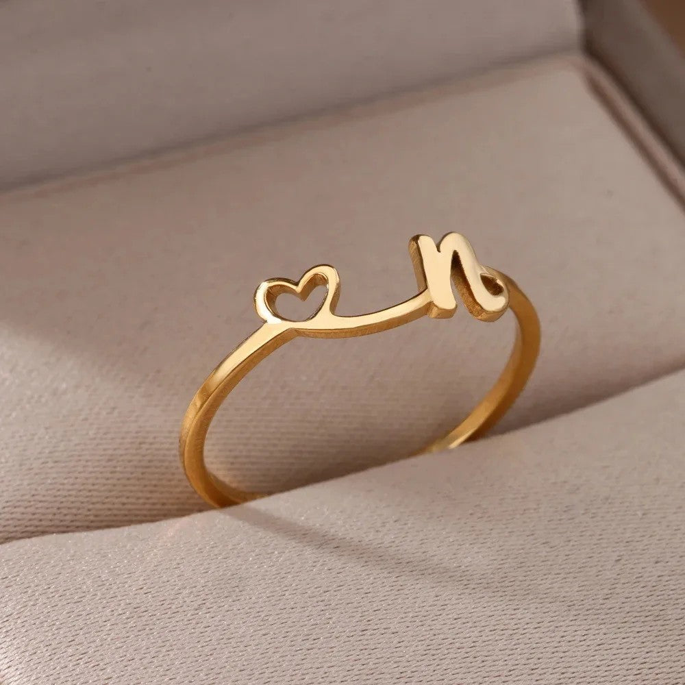 Heart Initial Open Ring