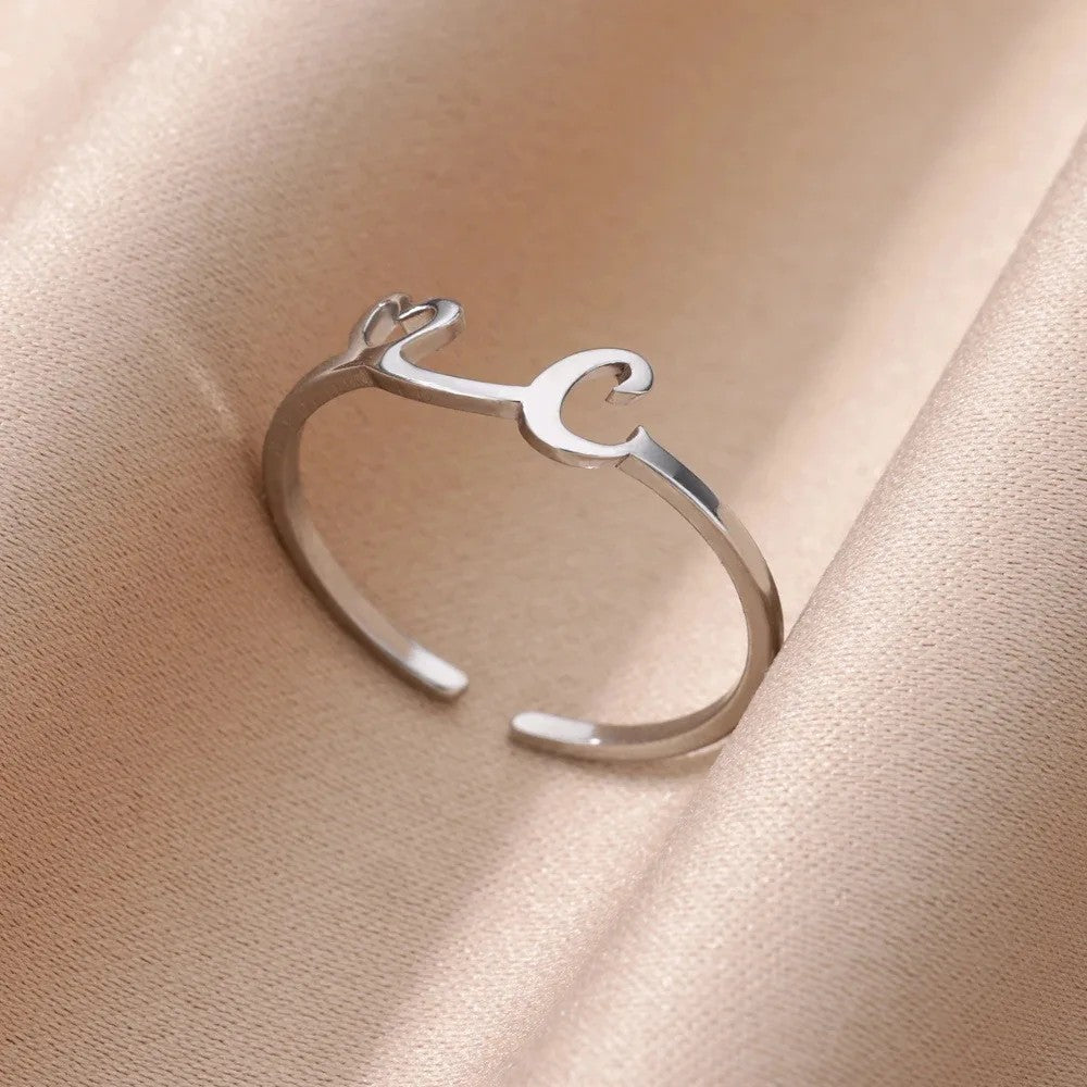 Heart Initial Open Ring