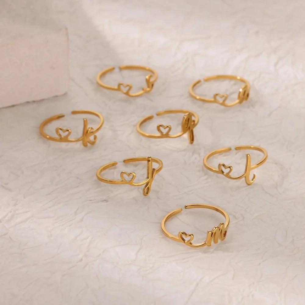 Heart Initial Open Ring