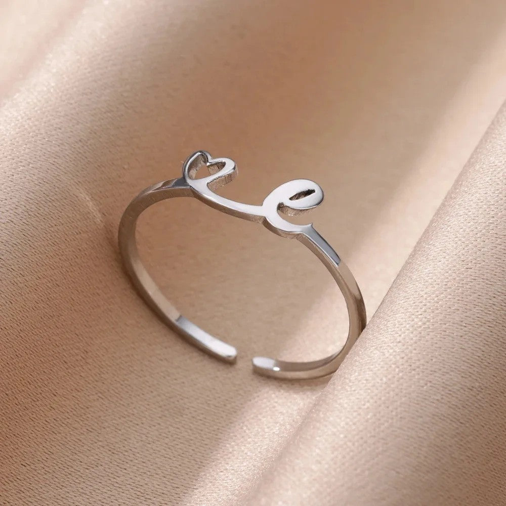 Heart Initial Open Ring