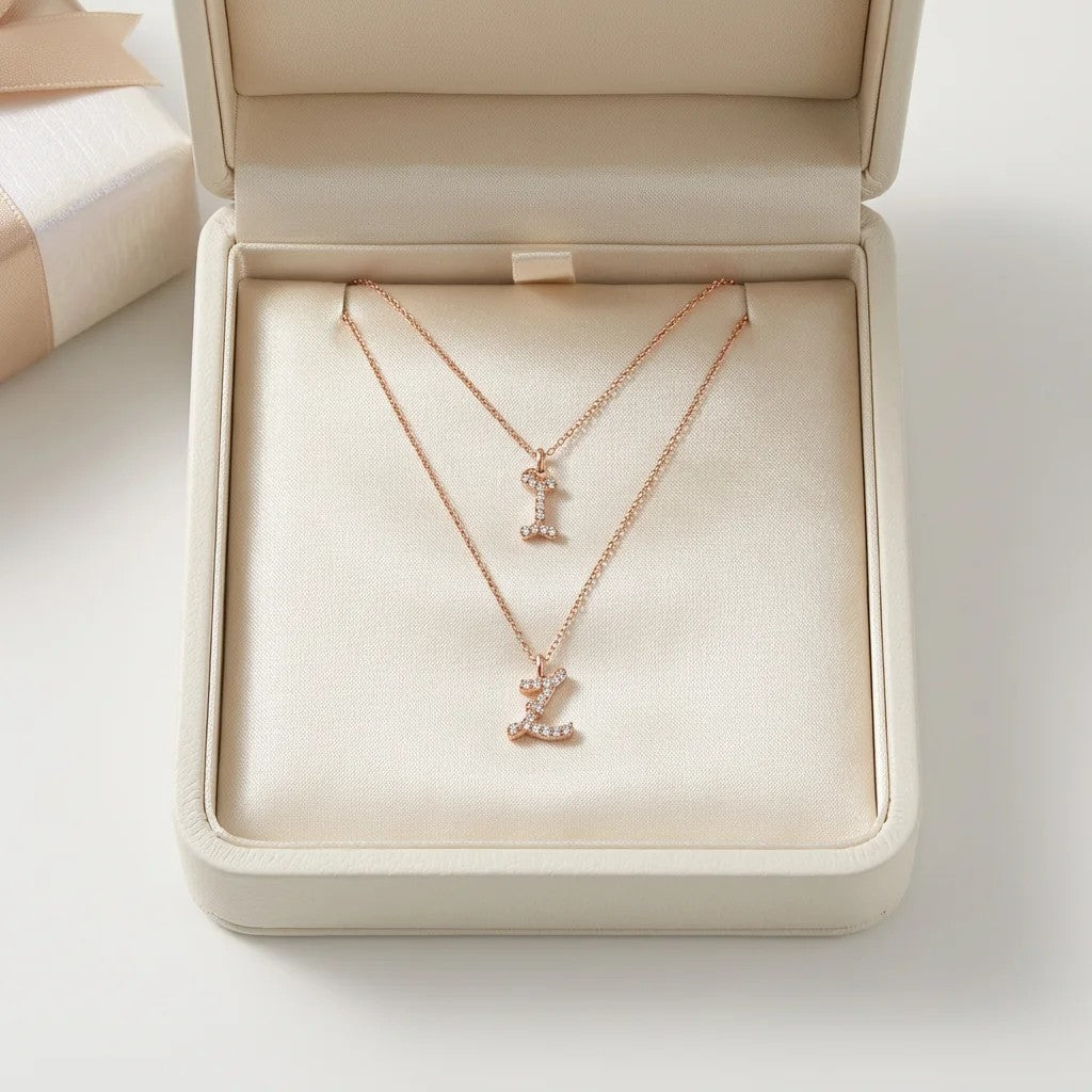 Rose Gold Diamond Letter Pendant Necklace