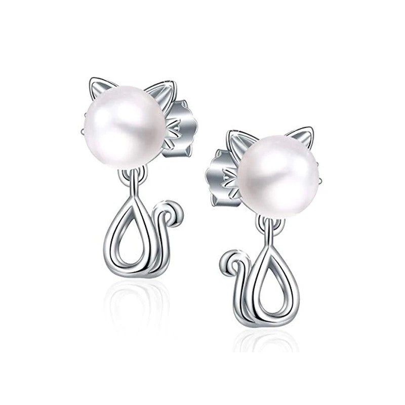Peach Zircon Cat Stud Earrings