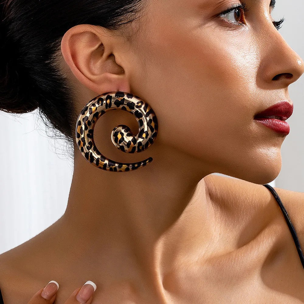 Leopard Spiral Stud Earrings