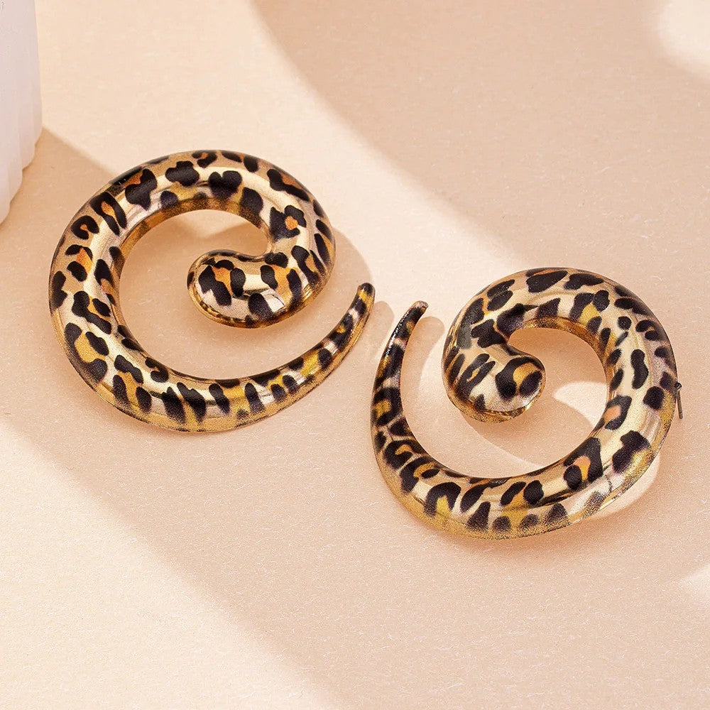 Leopard Spiral Stud Earrings