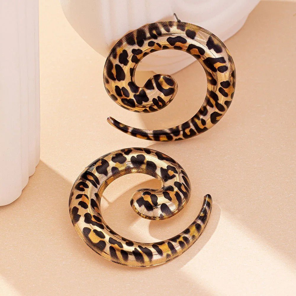 Leopard Spiral Stud Earrings