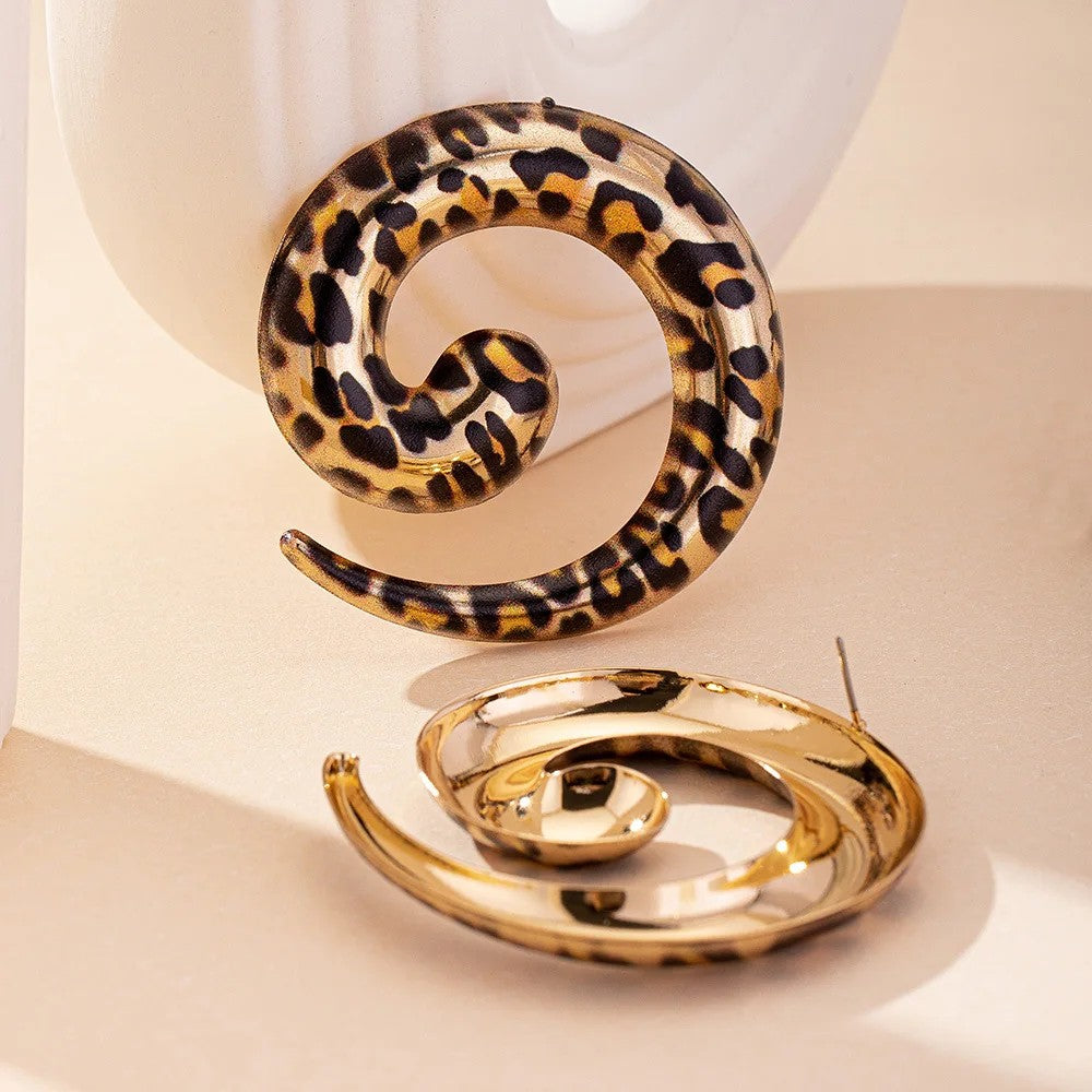 Leopard Spiral Stud Earrings