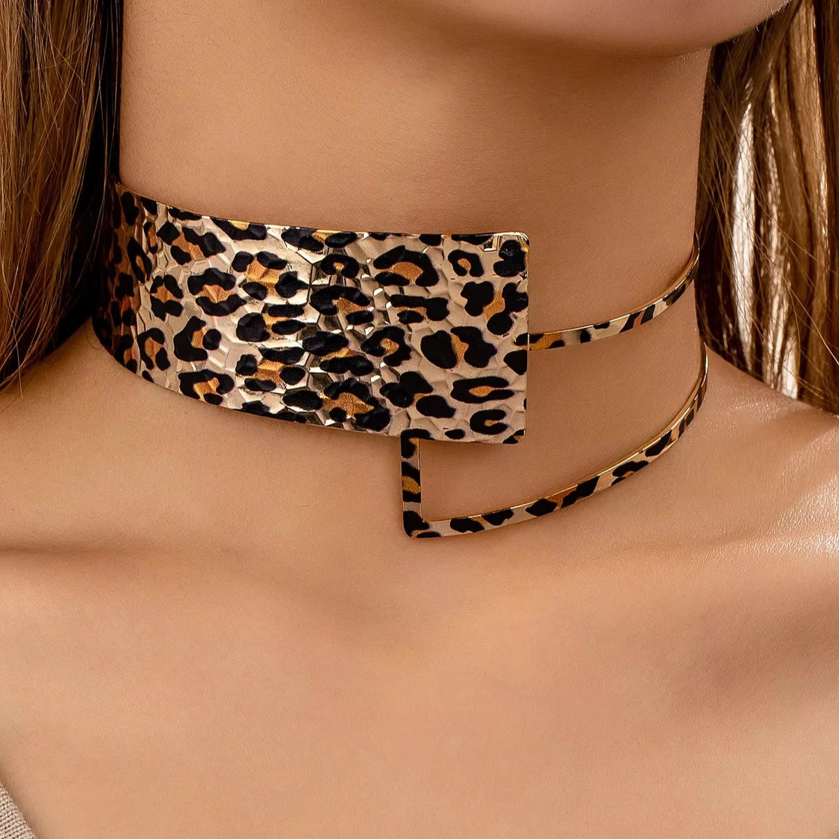 Leopard Geometric Cuff Choker
