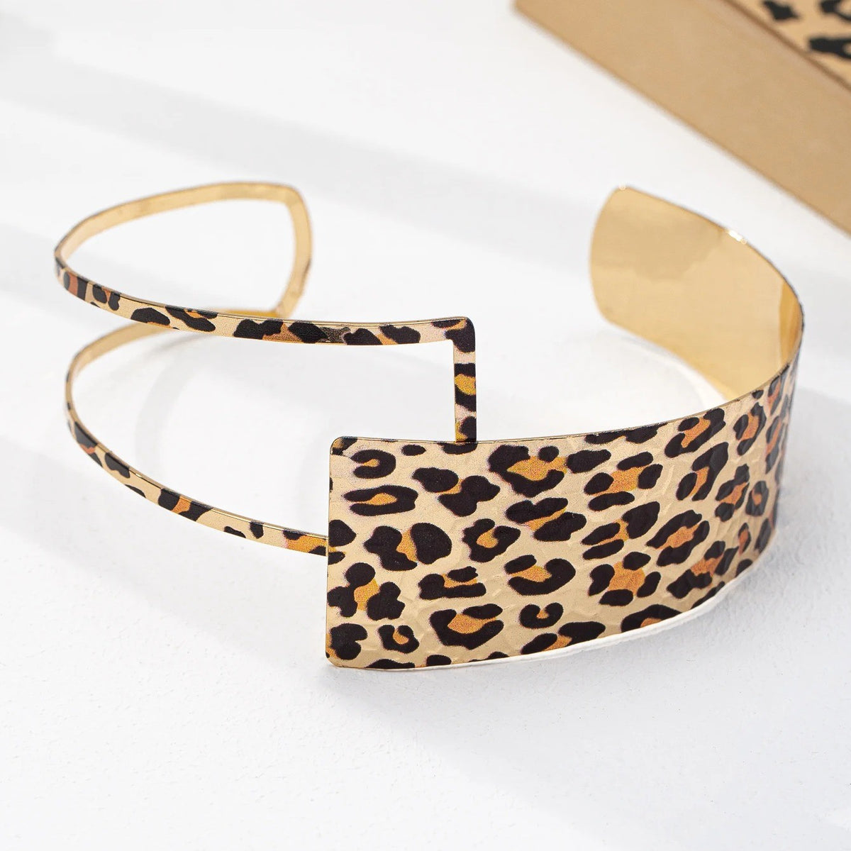 Leopard Geometric Cuff Choker