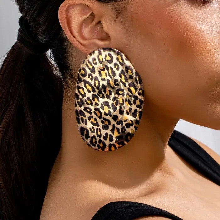 Leopard Print Oval Drop Earrings