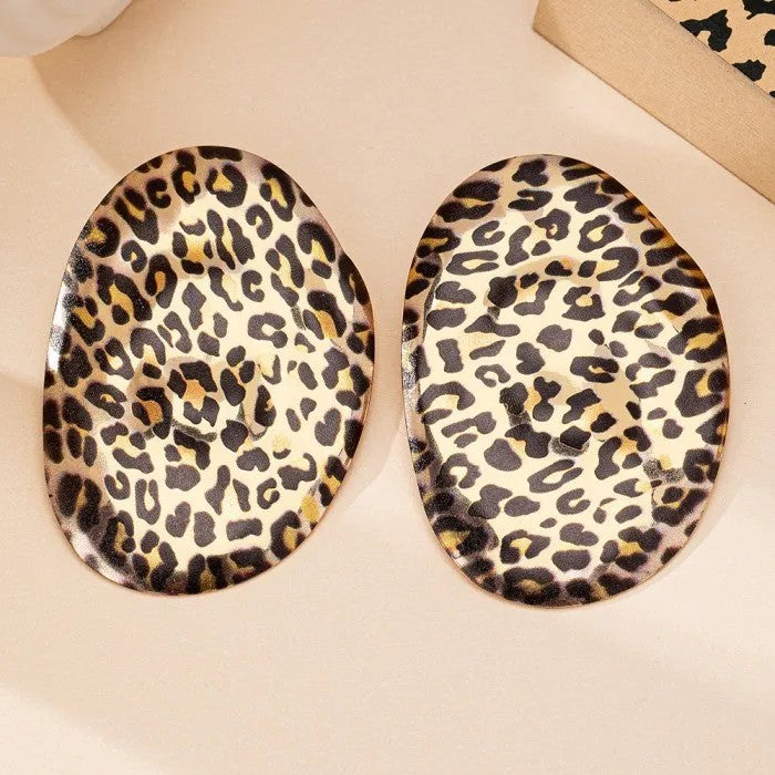 Leopard Print Oval Drop Earrings
