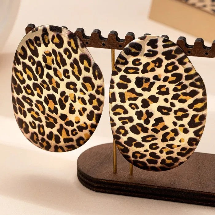 Leopard Print Oval Drop Earrings