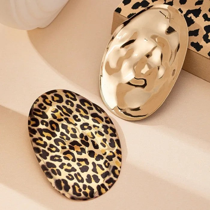 Leopard Print Oval Drop Earrings