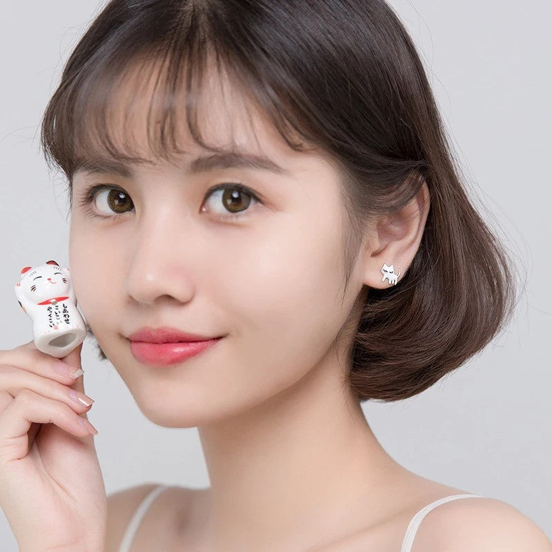 Asymmetrical Black & White Cat Stud Earrings