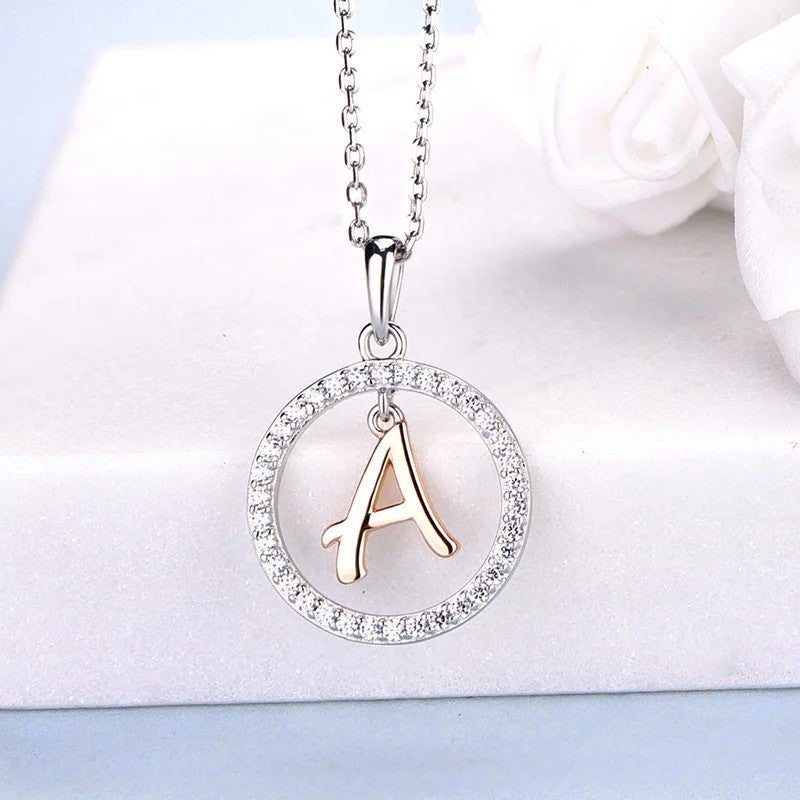 Crystal Initial Hoop Necklace