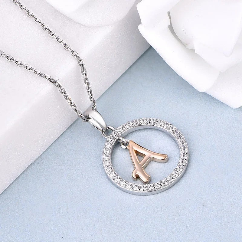 Crystal Initial Hoop Necklace