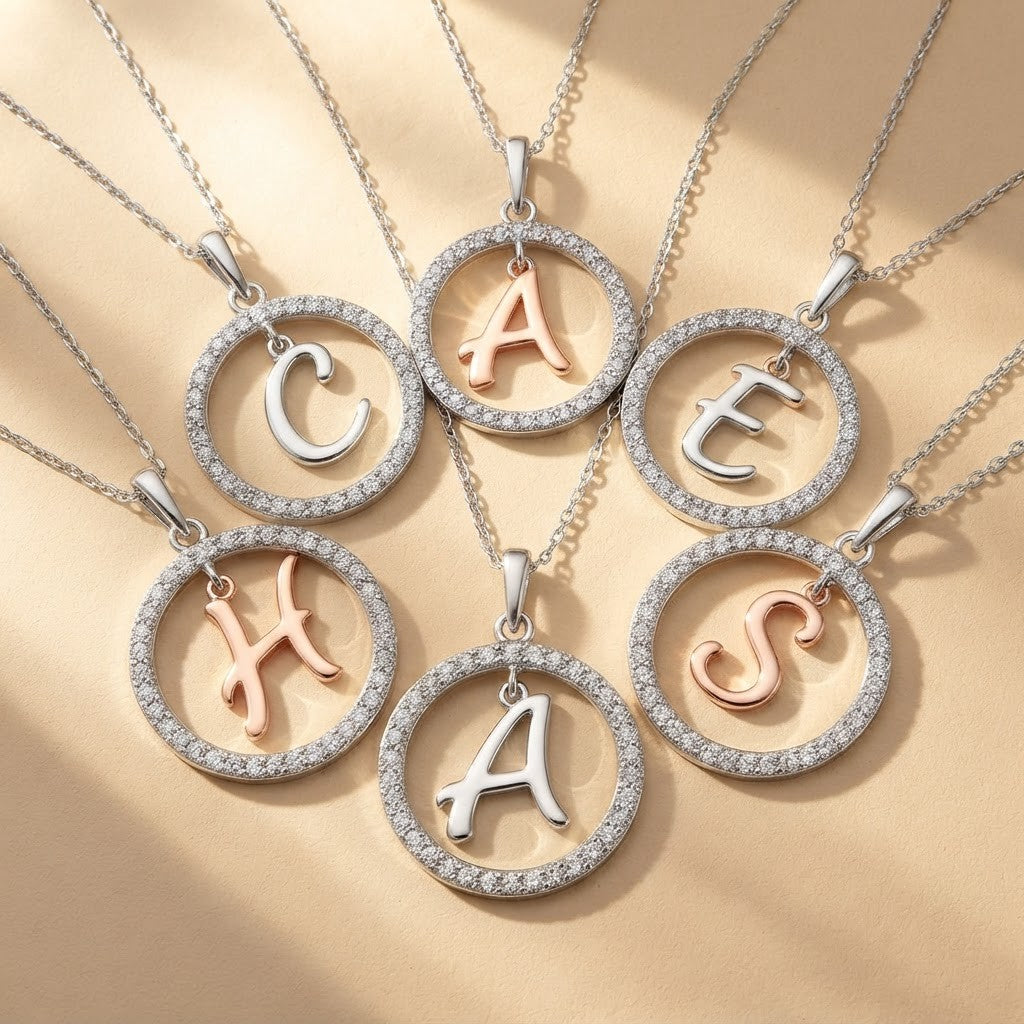 Crystal Initial Hoop Necklace