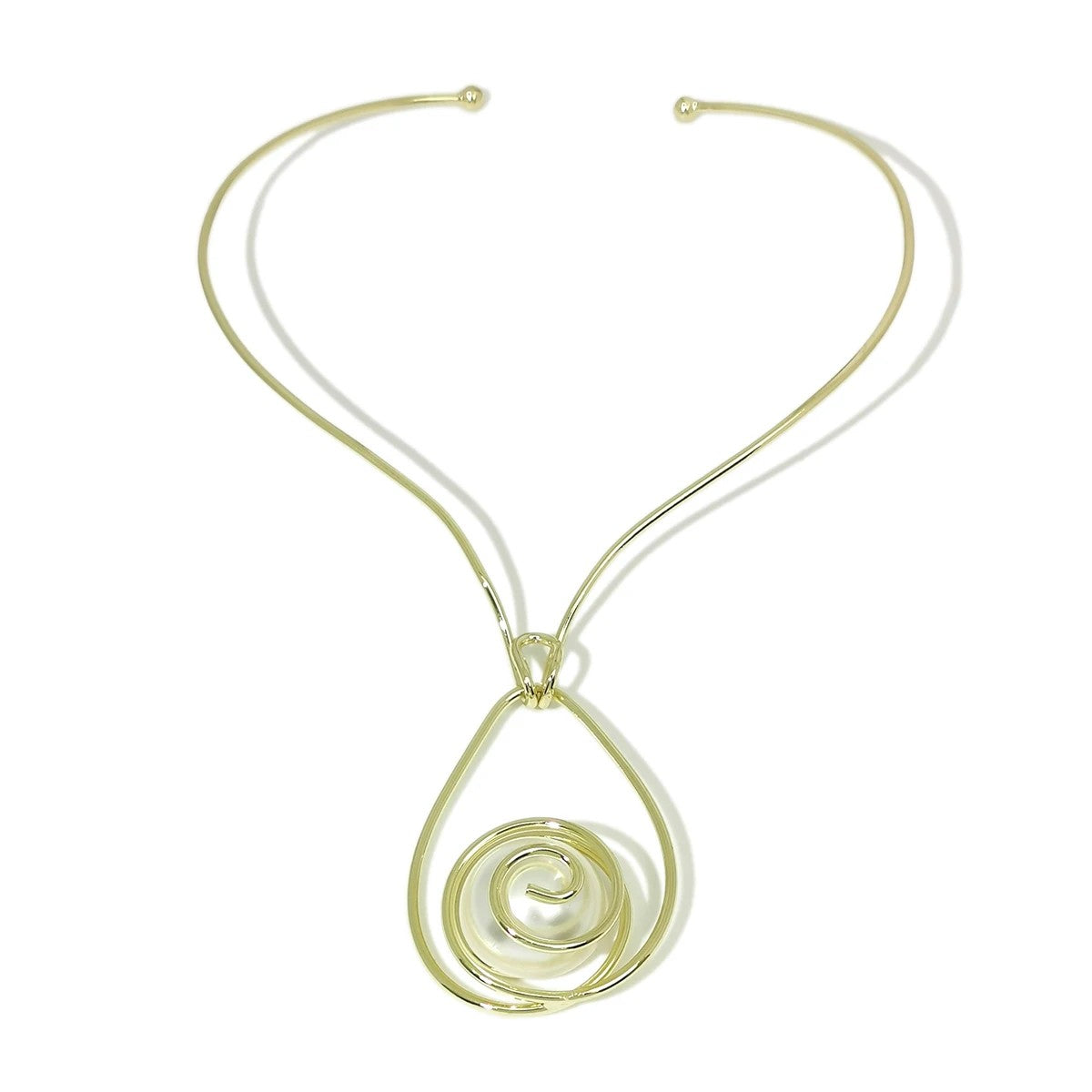 Spiral Pearl Teardrop Necklace