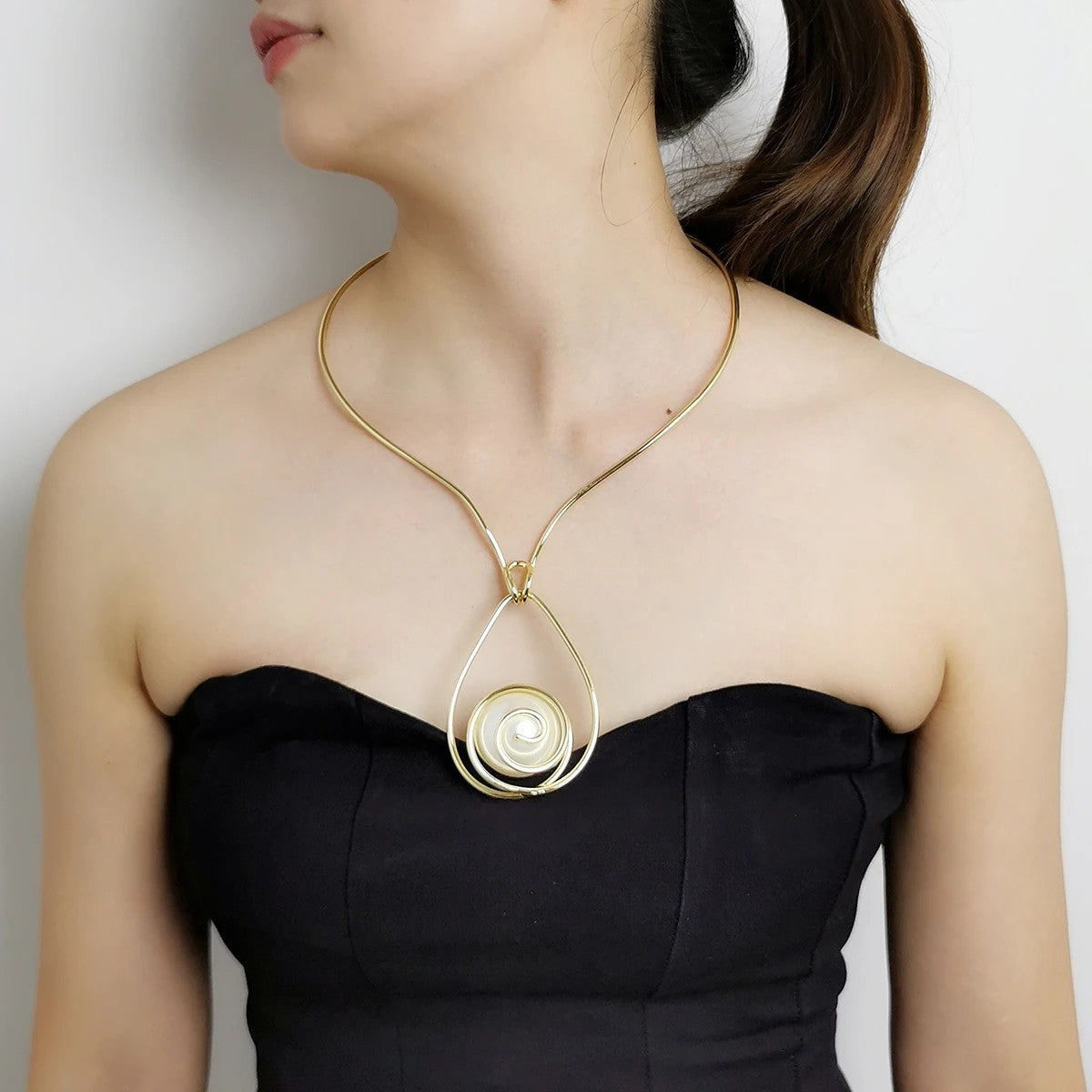Spiral Pearl Teardrop Necklace
