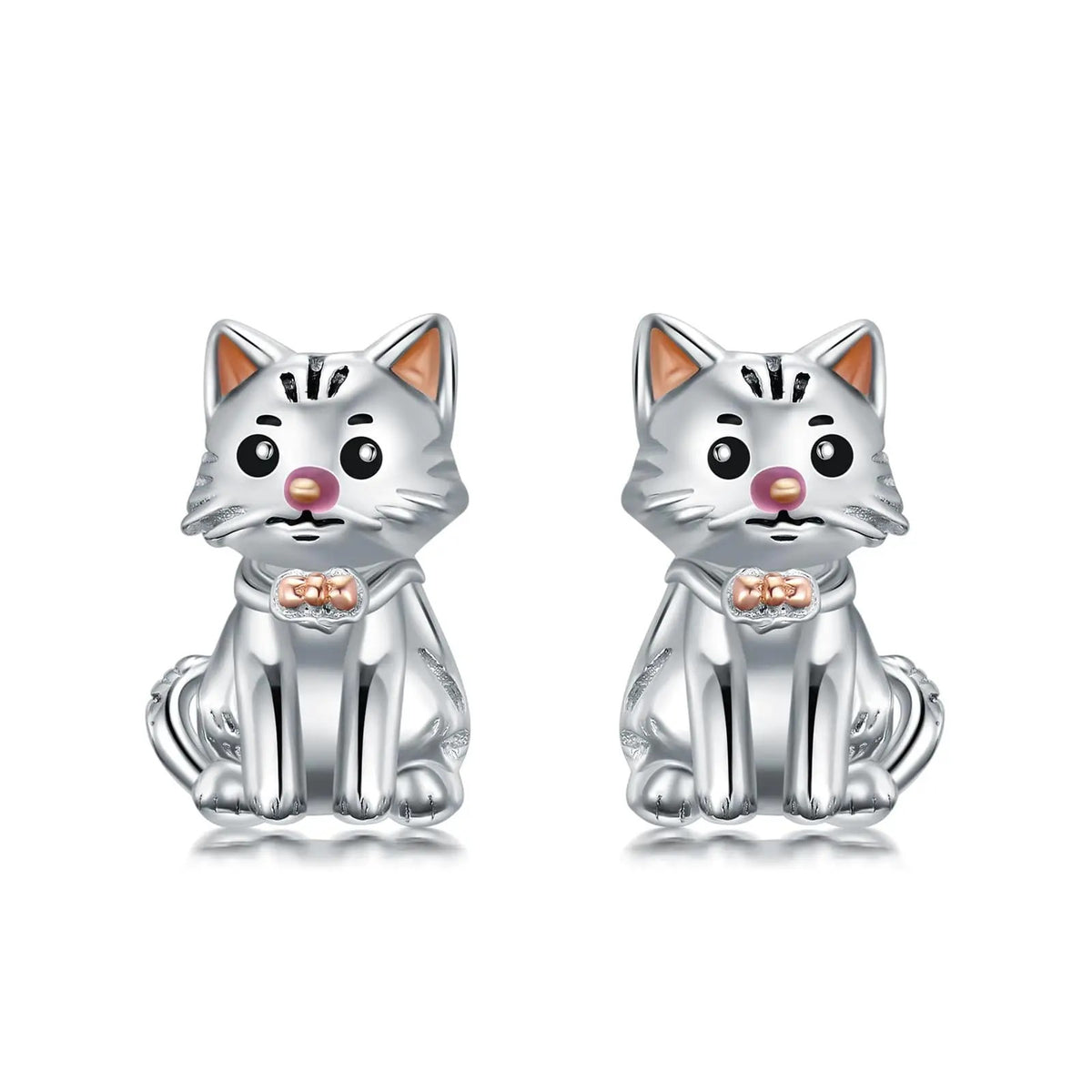 Rose Gold Bow Cat Stud Earrings