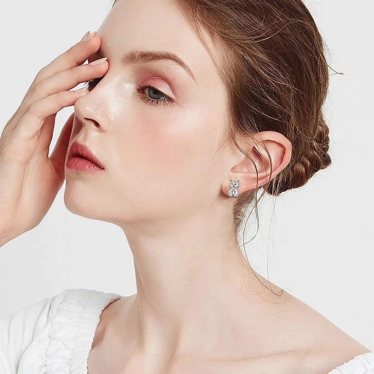 Rose Gold Bow Cat Stud Earrings