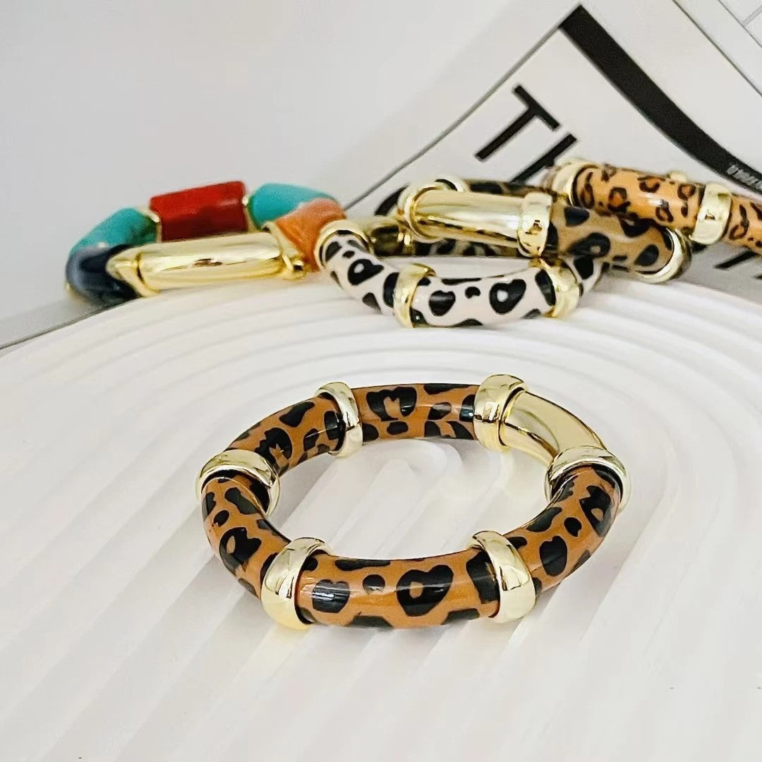 Leopard Print Bamboo Bangle Set