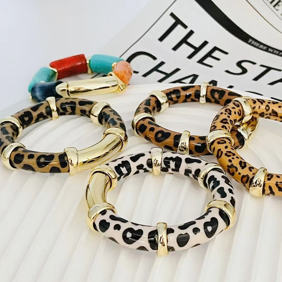 Leopard Print Bamboo Bangle Set