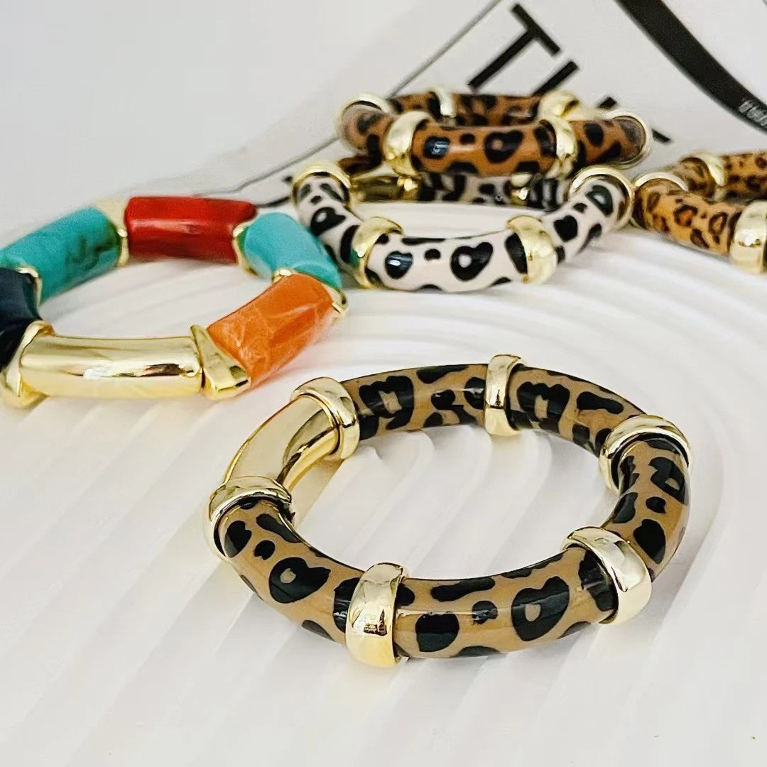 Leopard Print Bamboo Bangle Set