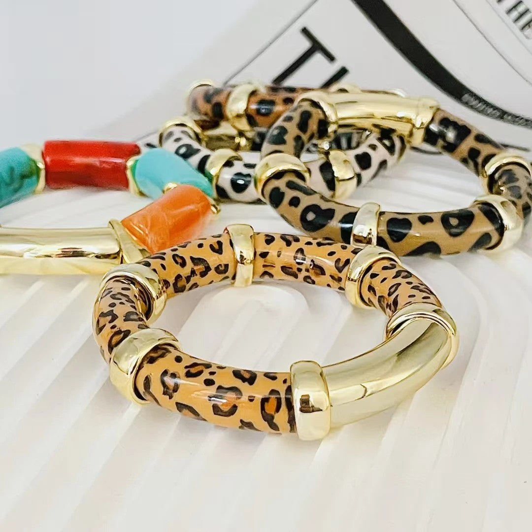 Leopard Print Bamboo Bangle Set