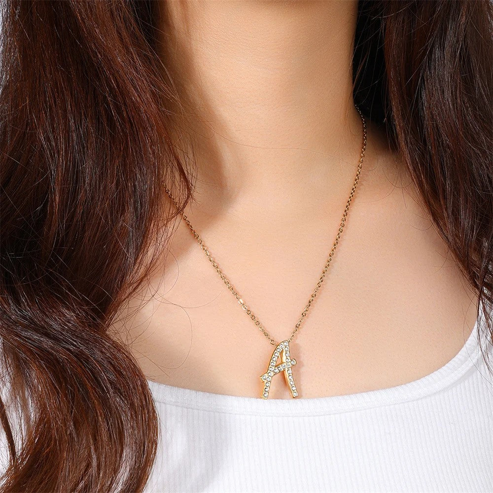 Crystal Pave Love Letter Necklace