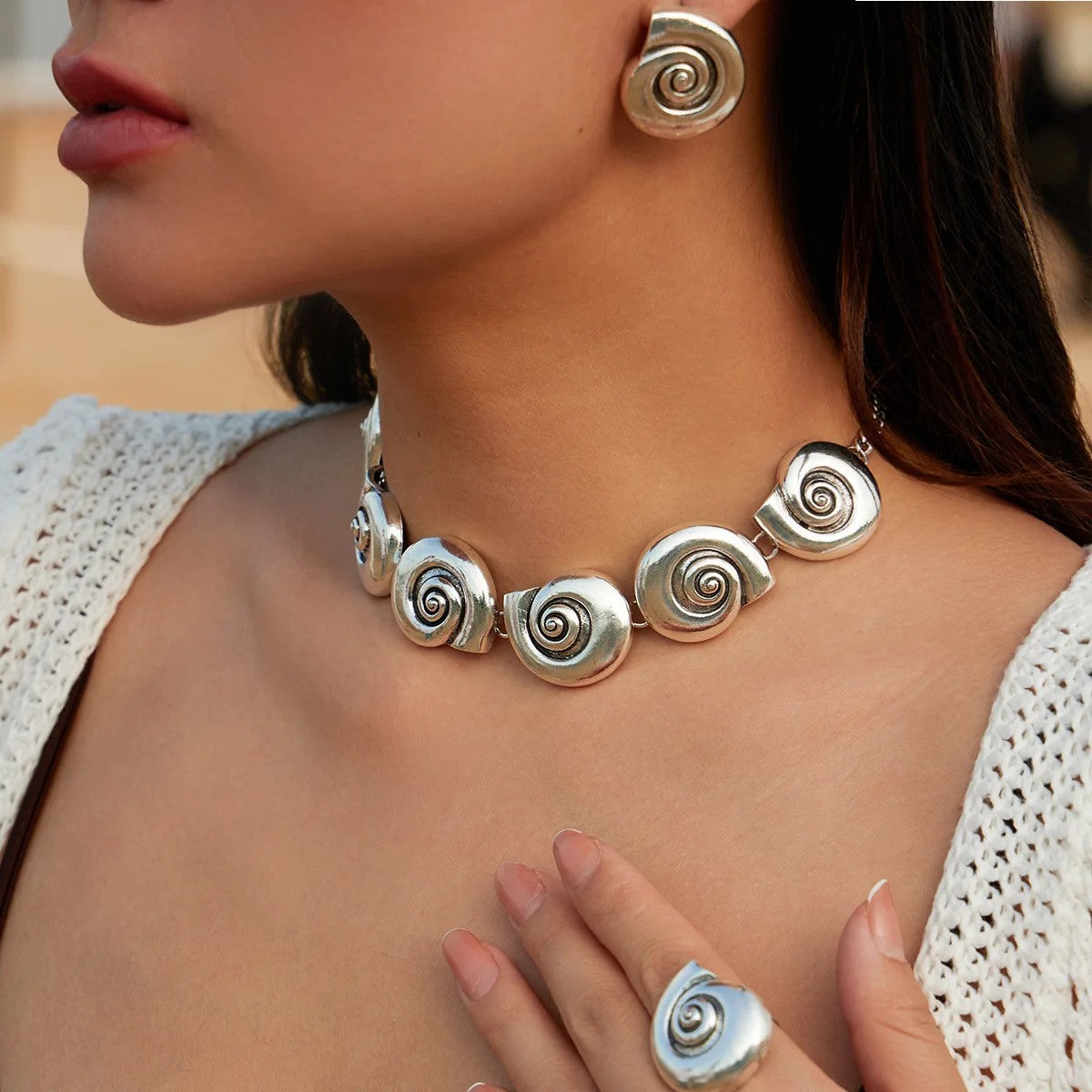 Gold-Tone Conch Spiral Jewelry Set