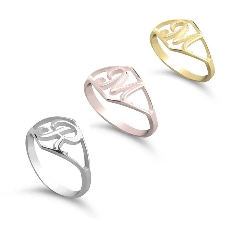 Script Initial Shield Ring
