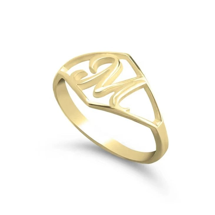 Script Initial Shield Ring
