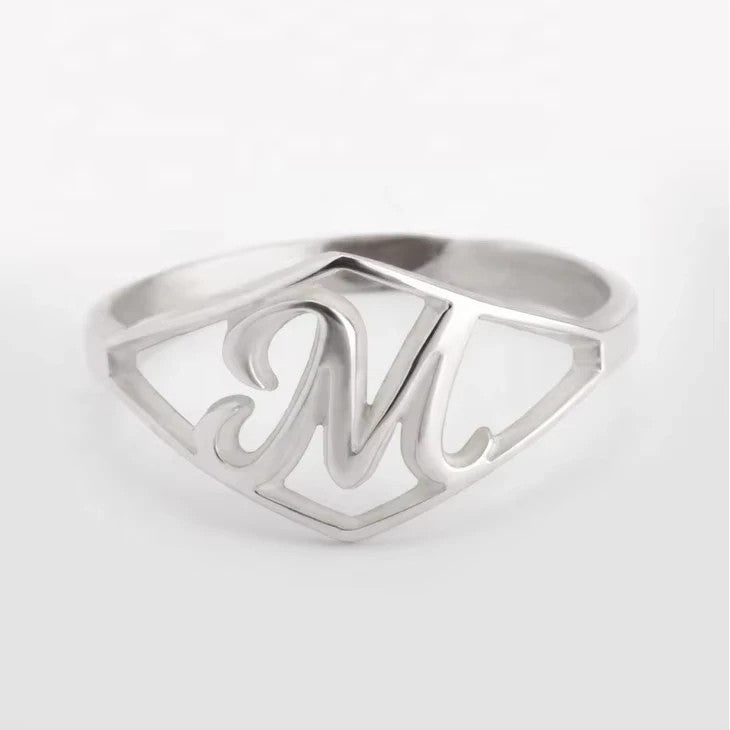 Script Initial Shield Ring