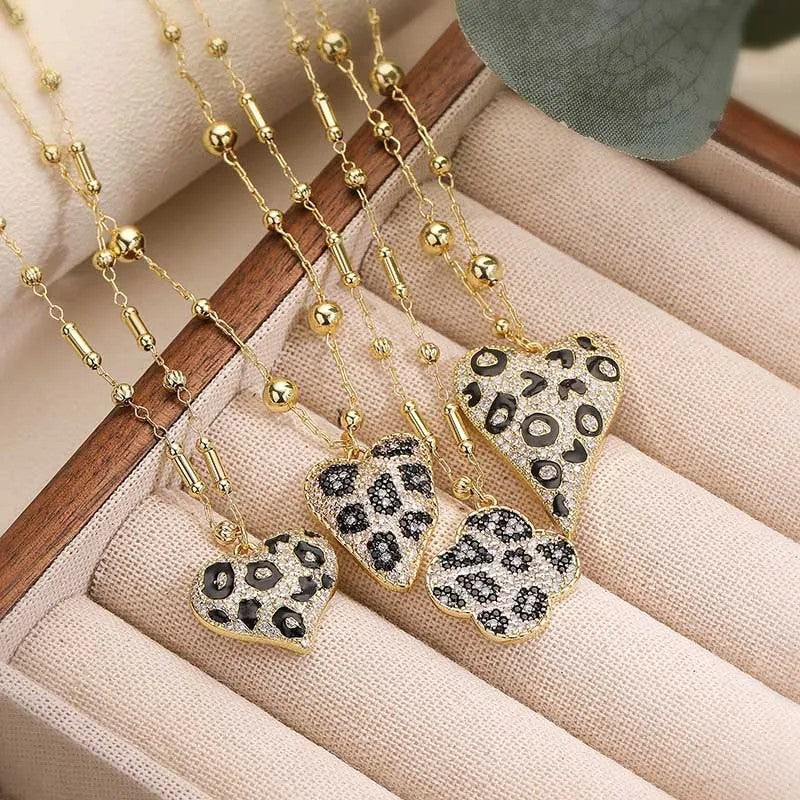 Crystal Leopard Heart Necklace