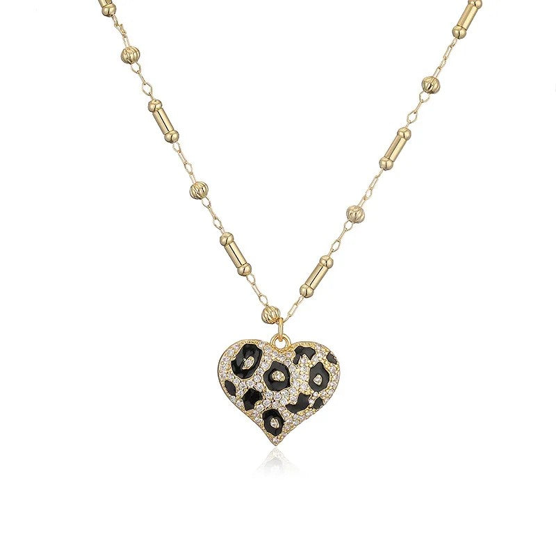 Crystal Leopard Heart Necklace