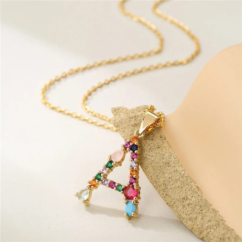 Multicolor Crystal Letter A Necklace