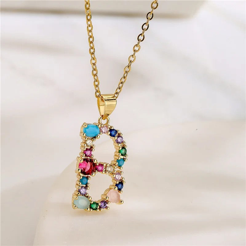 Multicolor Crystal Letter A Necklace
