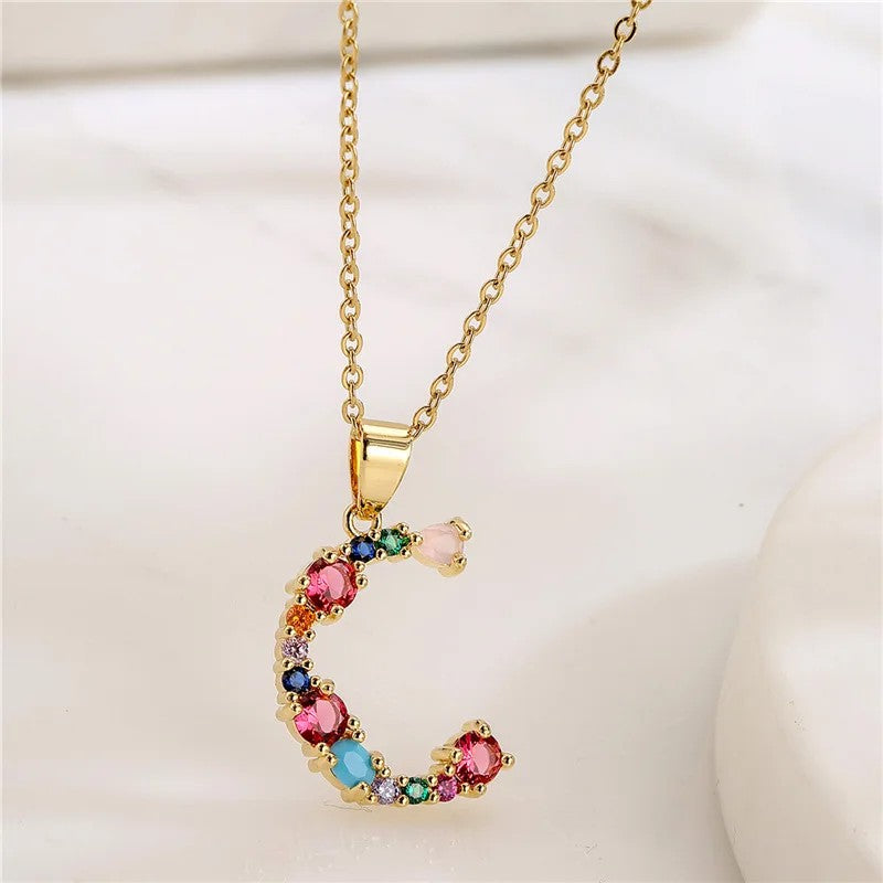 Multicolor Crystal Letter A Necklace