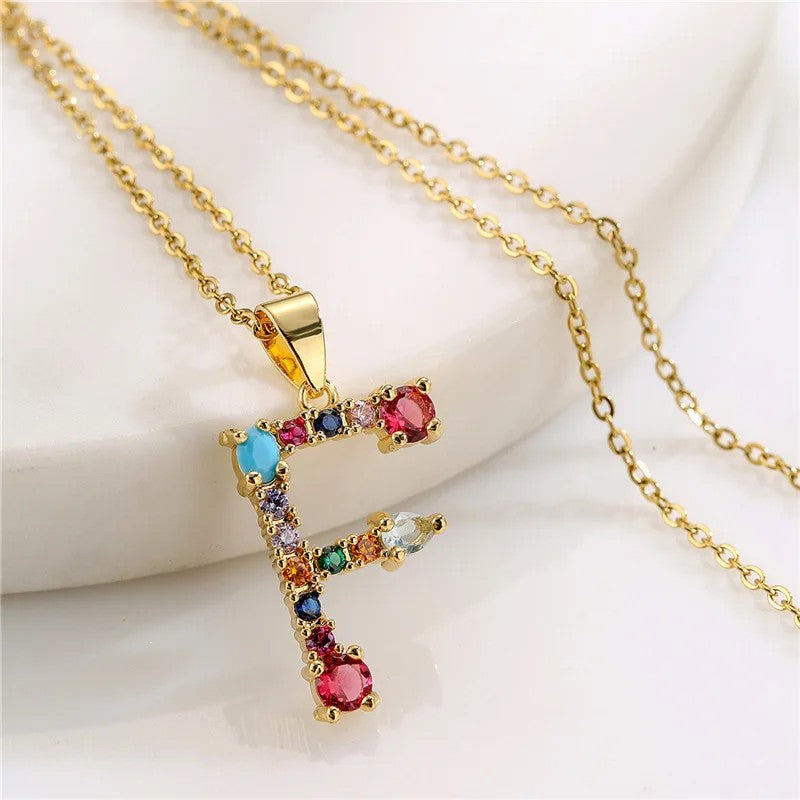 Multicolor Crystal Letter A Necklace
